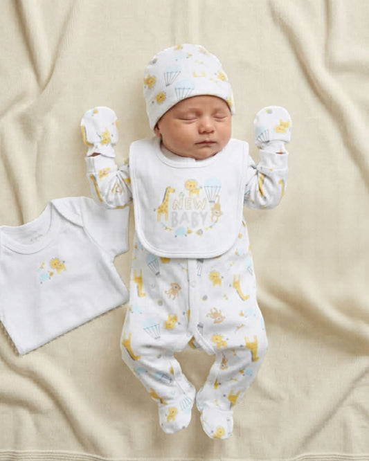 White Five Piece New Baby Gift Set - Little Moo Baby