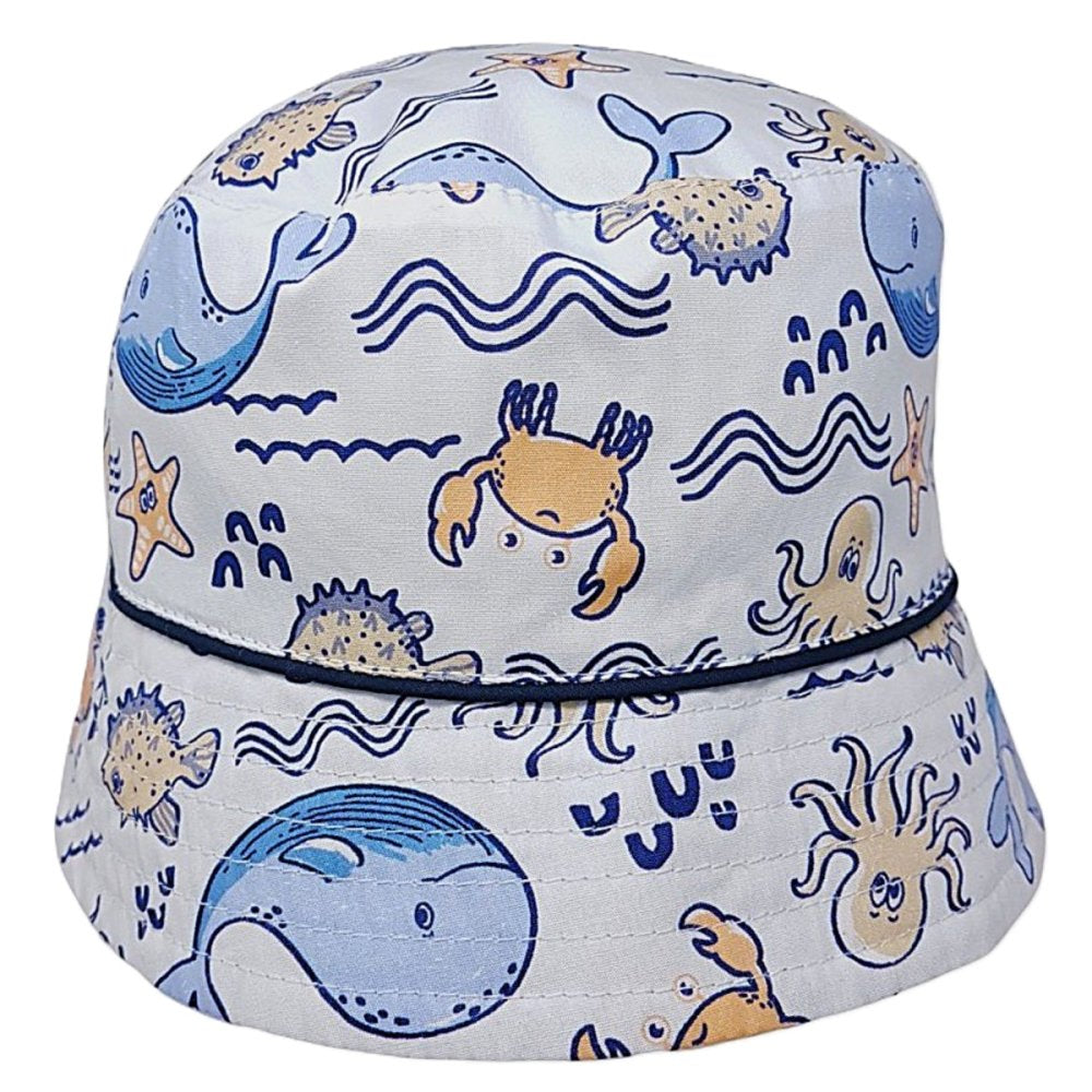 White Sea Life Print Revisable Bucket Hat