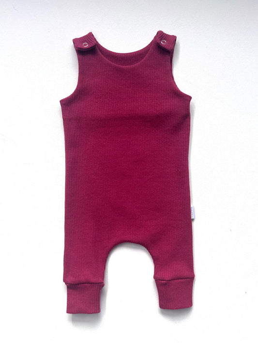 Claret Red Ribbed Dungarees