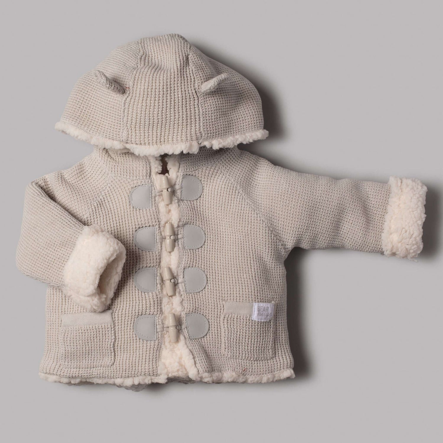 Beige Sherpa Linned Hooded Jacket - Little Moo Baby