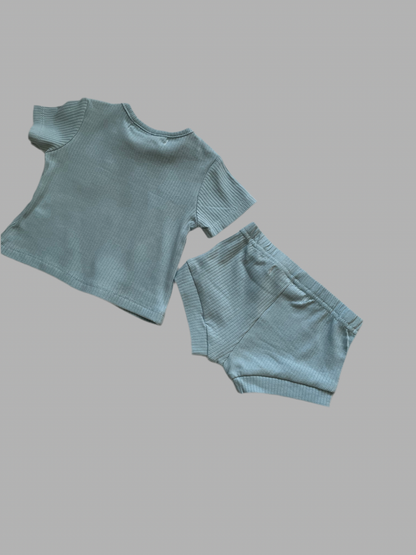 Blue Ribbed Shorts & T Shirt Set