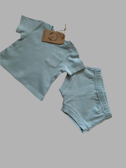 Blue Ribbed Shorts & T Shirt Set