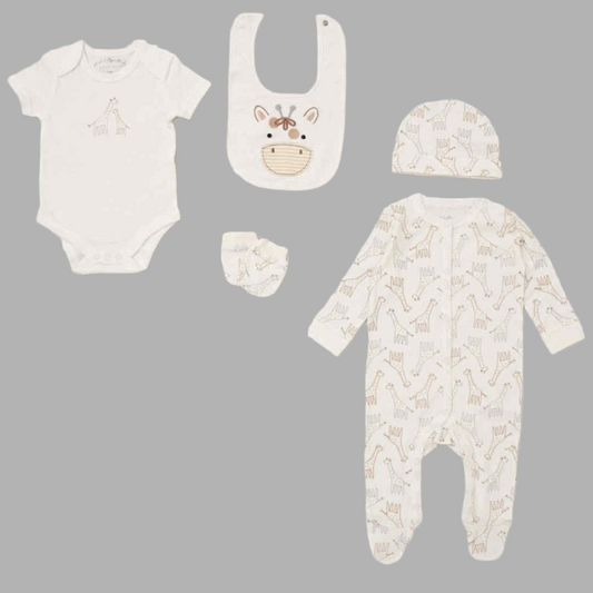 Cream Giraffe Five Piece Gift Set - Little Moo Baby