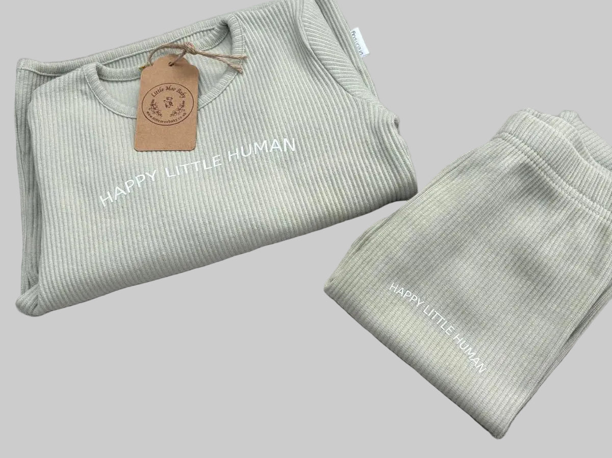 Sage Happy Little Human Loungewear Set - Little Moo Baby