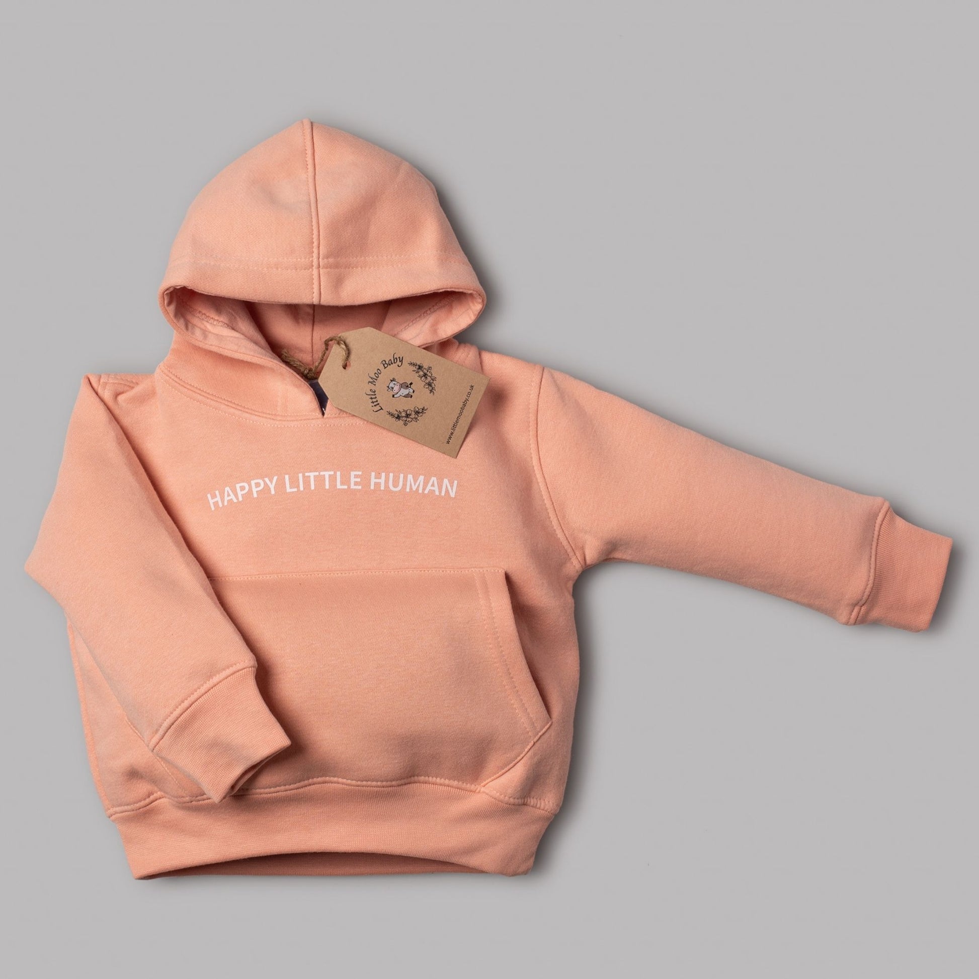 Hoodie “Happy Little Human” Pink - Little Moo Baby