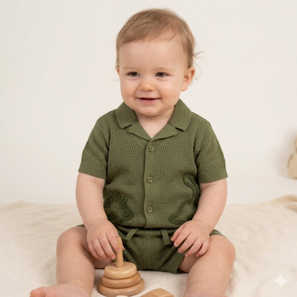 Baby True Knit Shorts & Shirt Dinosaur Motive - Little Moo Baby