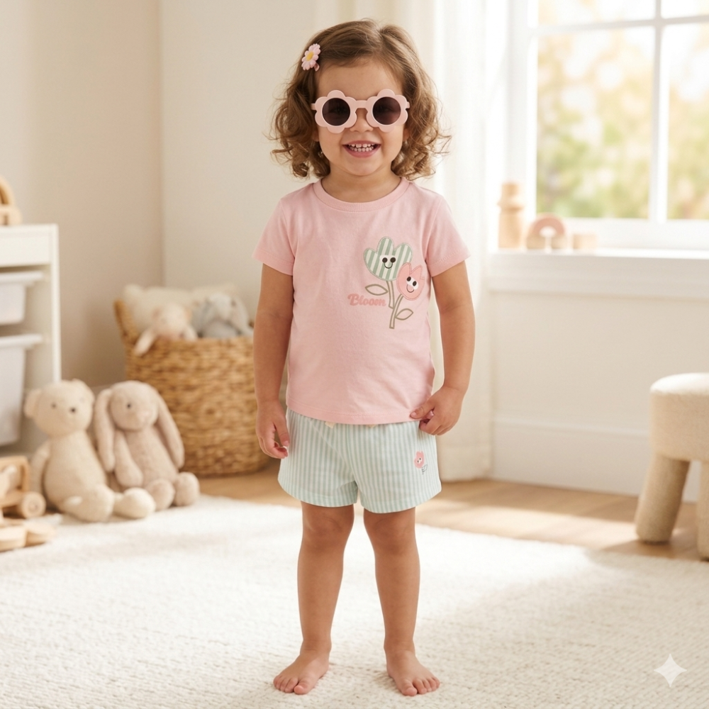 Pink T-Shirt, Shorts & Sunglasses Set - Little Moo Baby