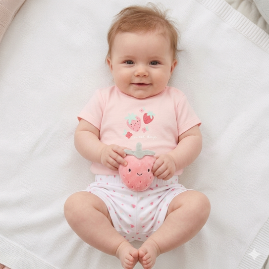 Pink Strawberry T Shirt Shorts & Toy Set - Little Moo Baby