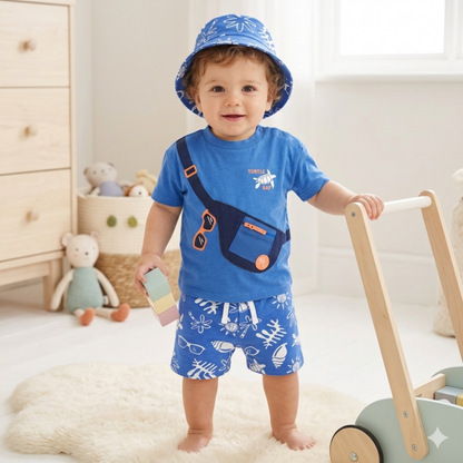 Blue Shorts, T-Shirt, Hat & Bag - Little Moo Baby