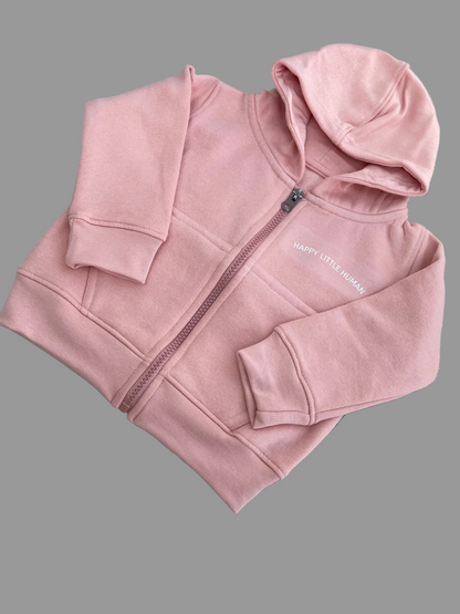 Dusky Pink Happy Little Human Zipped Hoodie - Little Moo Baby