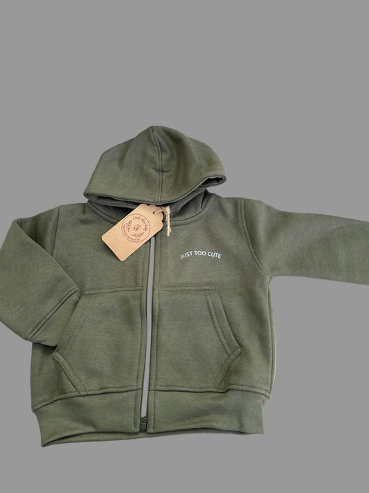 Khaki Just Too Cute Zipped Hoodie