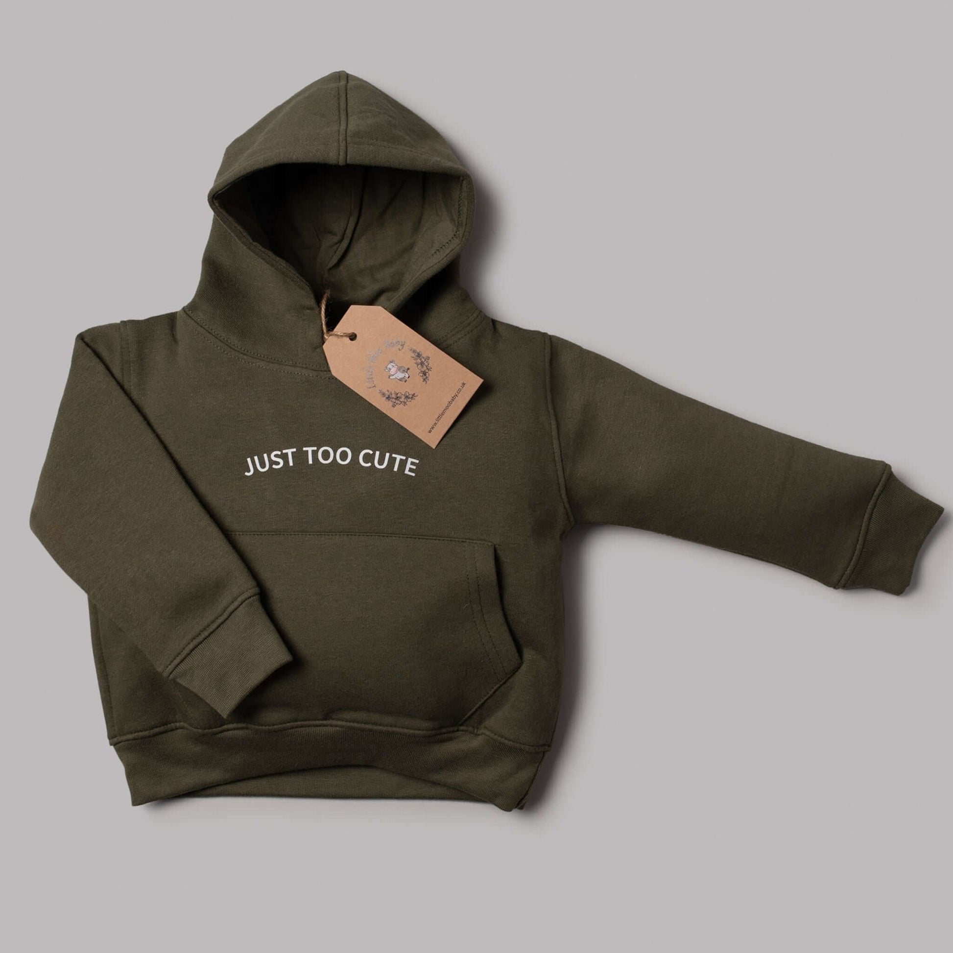 Hoodie “Just Too Cute” Khaki - Little Moo Baby