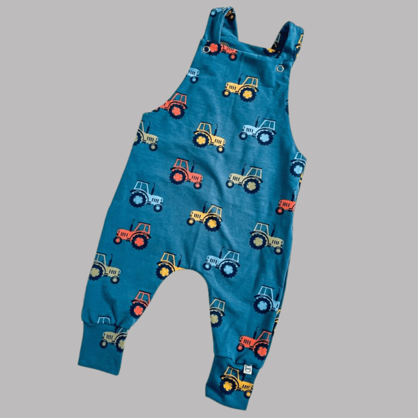 Teal Tractor Print Dungarees