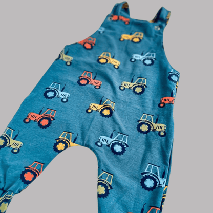 Teal Tractor Print Dungarees