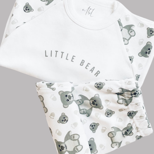 White & Grey Soft Cotton Little Bear Pyjamas